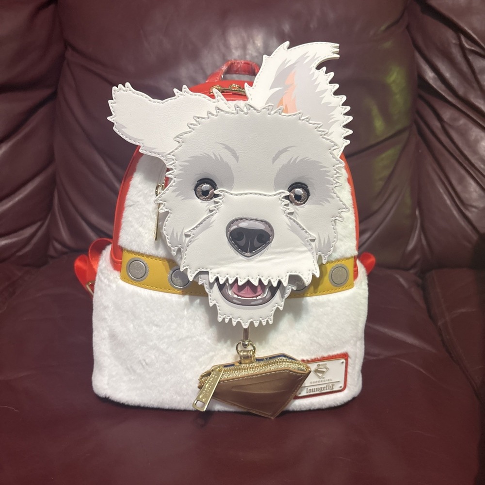 Loungefly Supergirl Krypto Kids‎ Backpack Red White Dog Face Gold Accents New